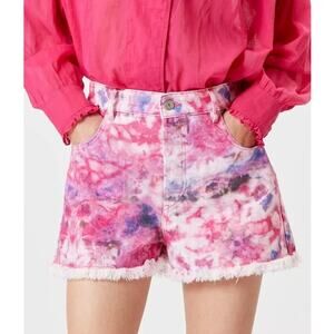 Isabel Marant Etoile Lesia Printed Cotton Shorts In Mulberry Denim Jean Tie Dye